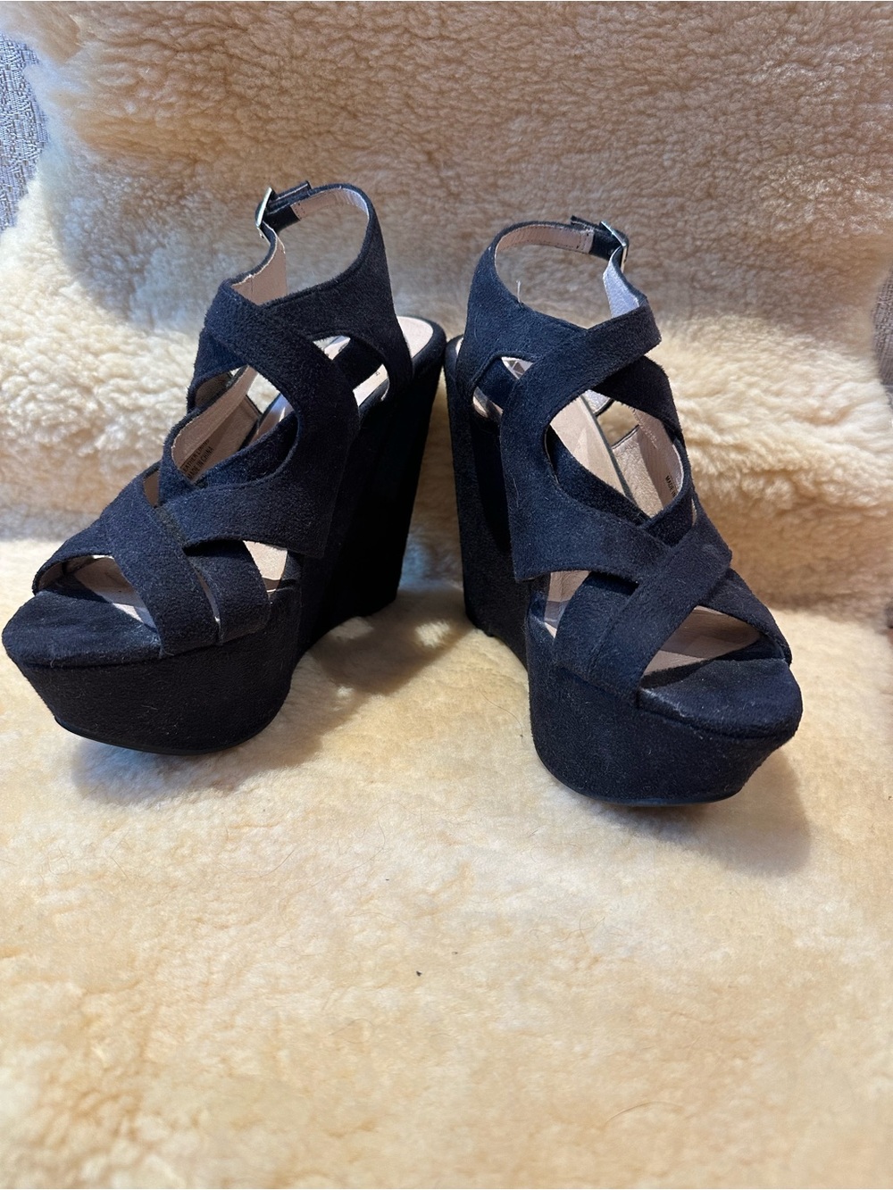 Kelsi Dagger Black Suede Strappy Platform Wedge Sandals Size 6 Never Worn